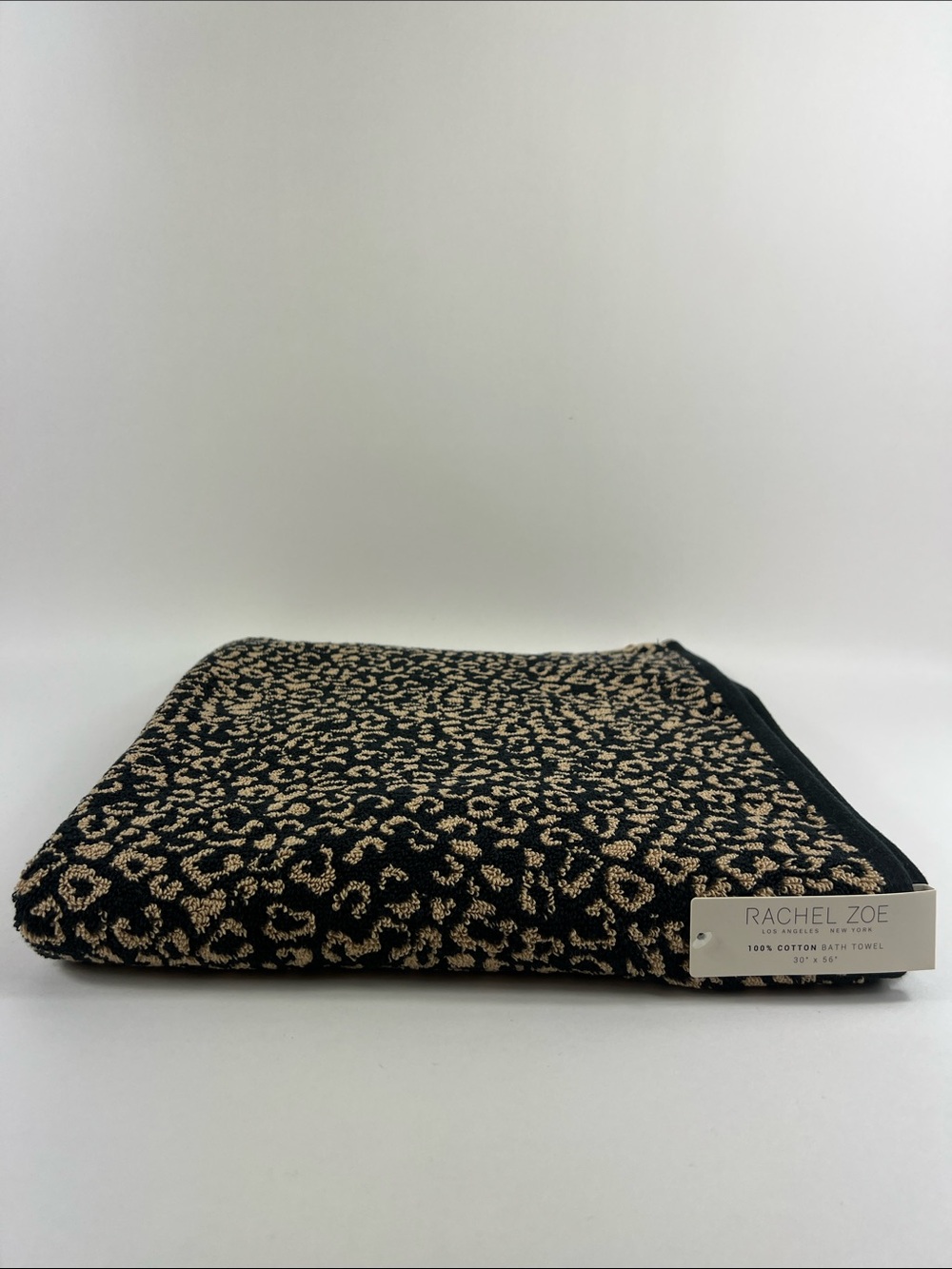 Rachel Zoe Bath Towel Leopard Cheetah Animal Print Black Tan Cotton 1 Pc NEW
